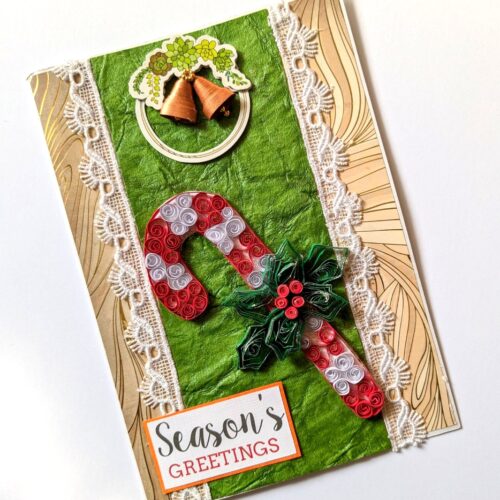 Quilled Christmas Candy cane Greeting Card image