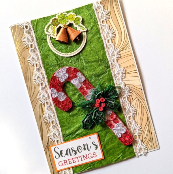 Quilled Christmas Candy cane Greeting Card image Quilled Christmas Candy cane Greeting Card image