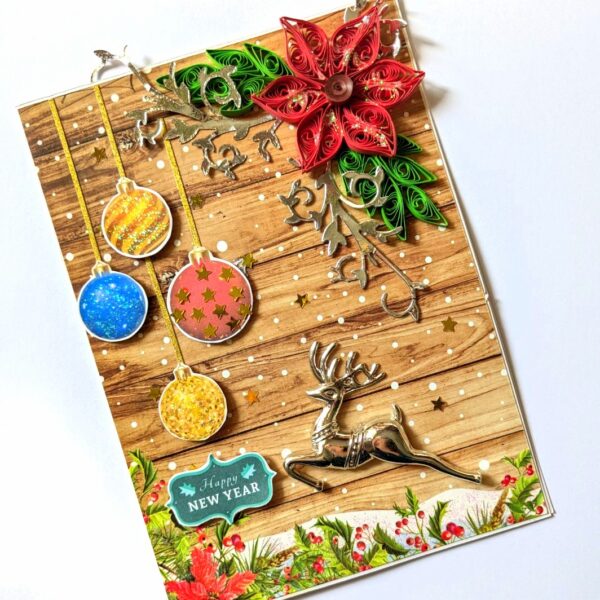 Quilled Flower Reindeer New Year Greeting Card image