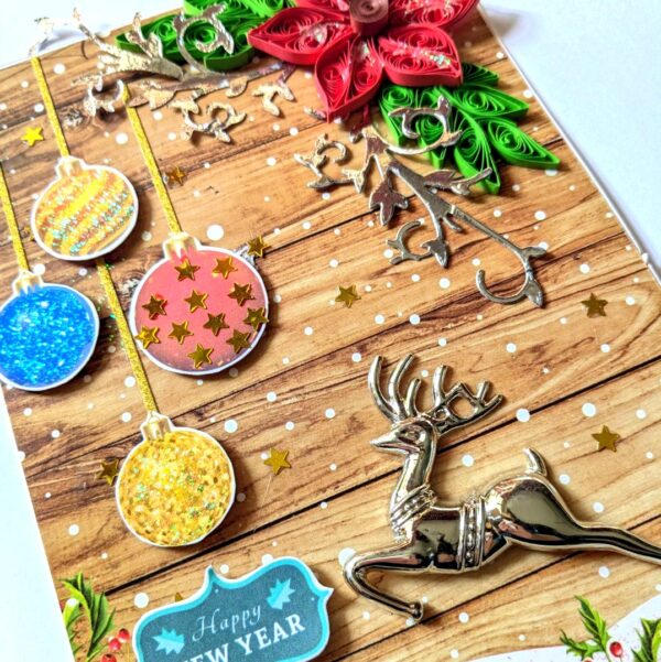Quilled Flower Reindeer New Year Greeting Card image
