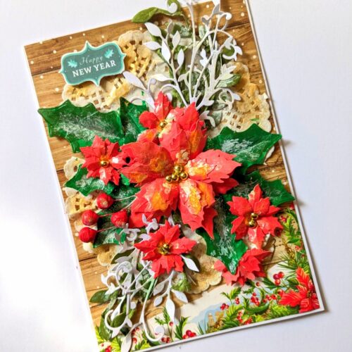 Poinsettias Handmade Christmas New Year Card image