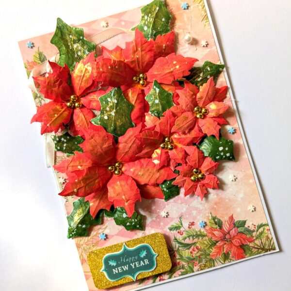 Poinsettia Handmade New Year Christmas card image