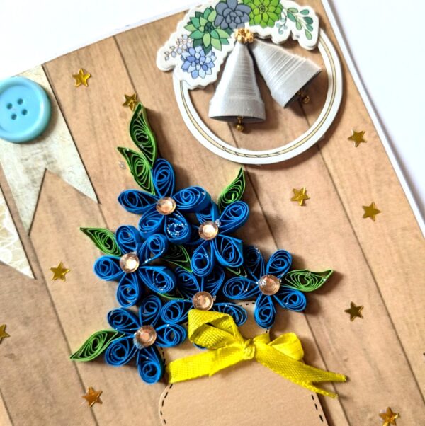 Quilled Blue Flowers New Year Greeting Card image