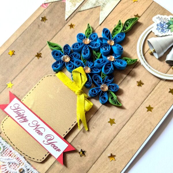 Quilled Blue Flowers New Year Greeting Card image