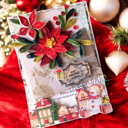 Quilled Poinsettia Seasons Greeting Card image