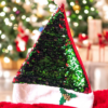 Red Green Flip Sequin Santa Cap with Holly Leaves