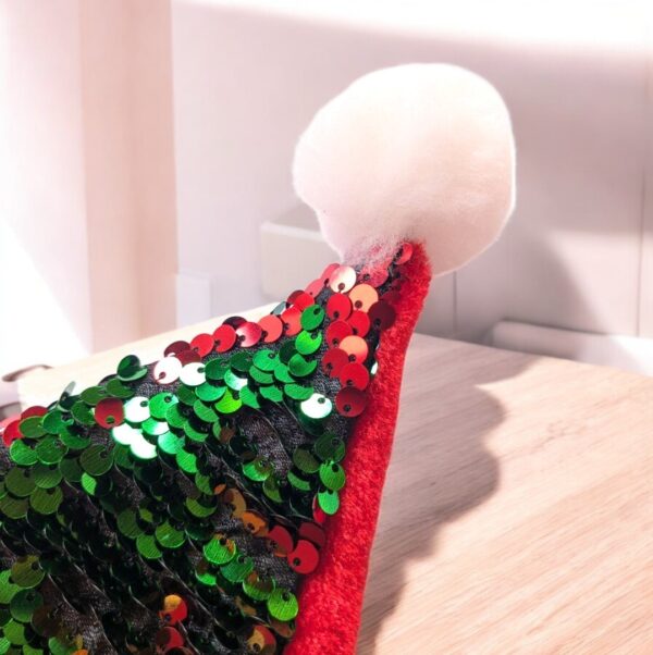 Red Green Flip Sequin Santa Cap with Holly Leaves