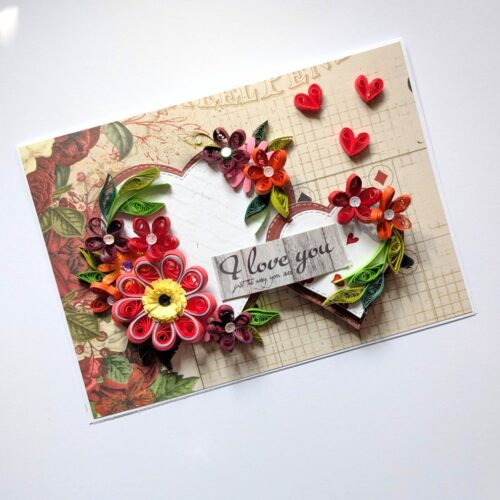 Sparkling Red Heart Quilled Love Card