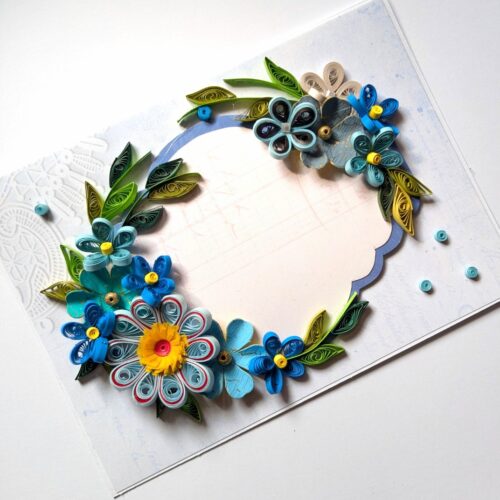 Blue Themed Quilled Flowers Greeting Card