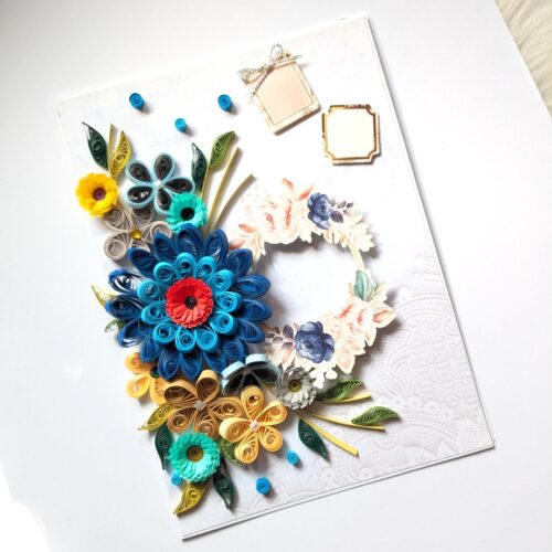 Sparkling Blues Quilled Flowers Card