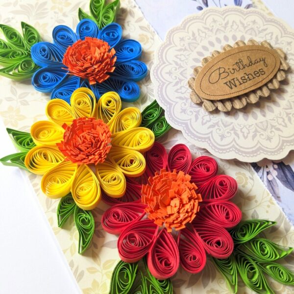 Sparkling Quilled Flowers Birthday Greeting Card -D7 image
