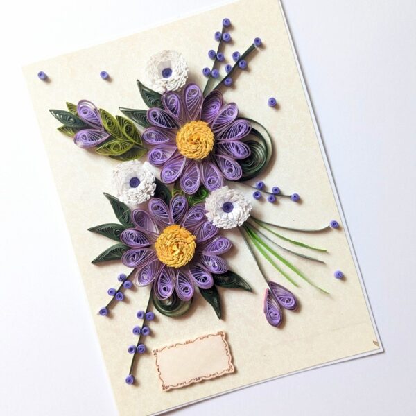 Sparkling Purple Themed Quilled Flowers Birthday Card image Sparkling Purple Themed Quilled Flowers Birthday Card image