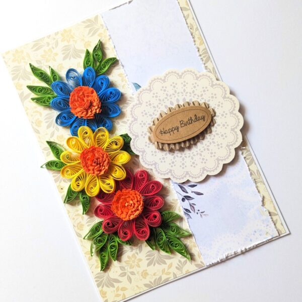 Sparkling Quilled Flowers Birthday Greeting Card -D8 image