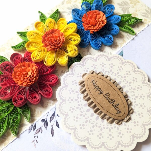 Sparkling Quilled Flowers Birthday Greeting Card -D8 image