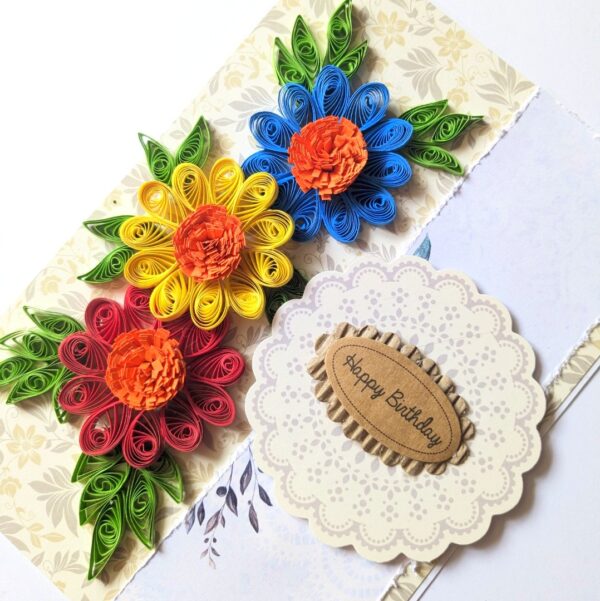 Sparkling Quilled Flowers Birthday Greeting Card -D8 image