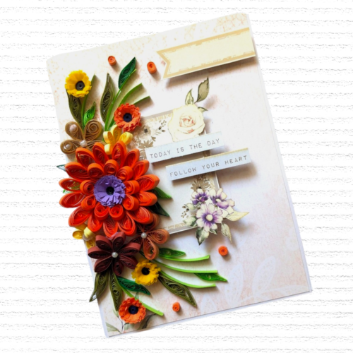 Sparkling Orange Quilled Flowers Card