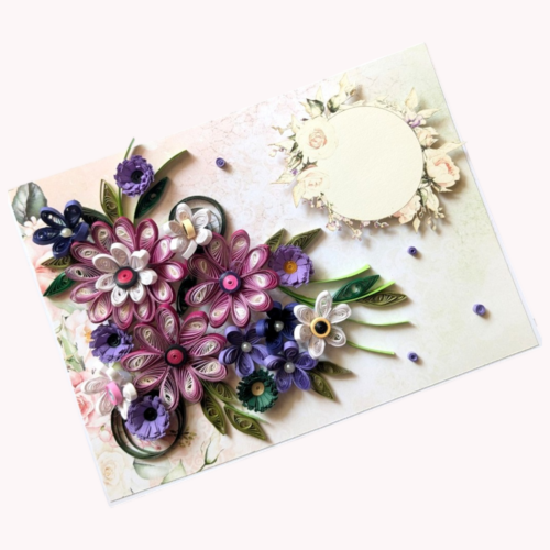 Purple Themed Quilled Flowers Greeting Card image