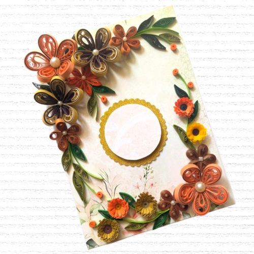Orange Quilled Flowers Corner Greeting Card