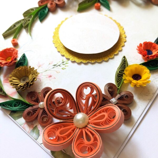 PXL_20250223_054002688 Orange Quilled Flowers Corner Greeting Card