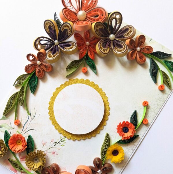 PXL_20250223_054008519 Orange Quilled Flowers Corner Greeting Card