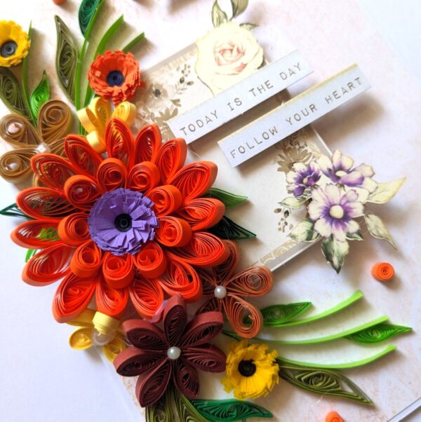 PXL_20250223_054139184 Sparkling Orange Quilled Flowers Card