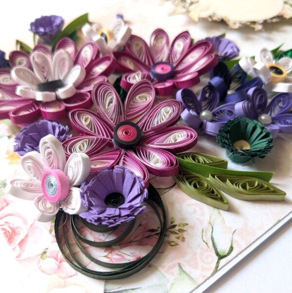 Purple Themed Quilled Flowers Greeting Card image Purple Themed Quilled Flowers Greeting Card image