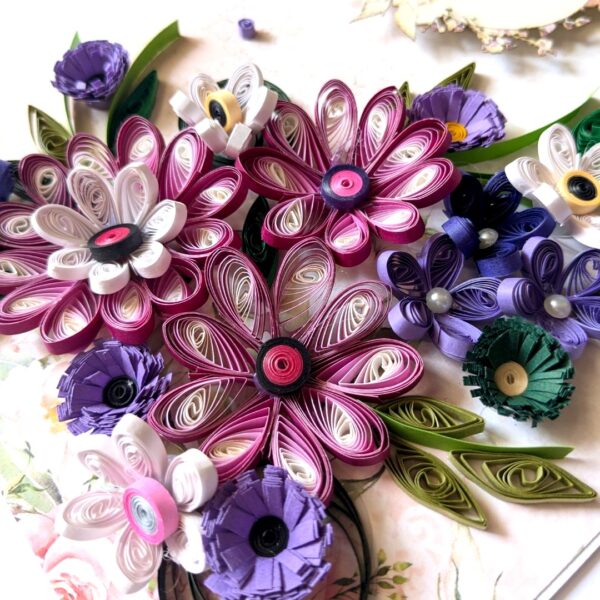 Purple Themed Quilled Flowers Greeting Card image Purple Themed Quilled Flowers Greeting Card image