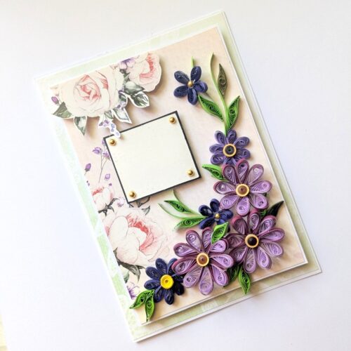 Purple Themed Quilled Flowers Greeting Card image