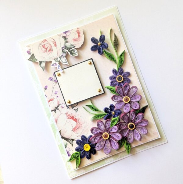 Purple Themed Quilled Flowers Greeting Card image