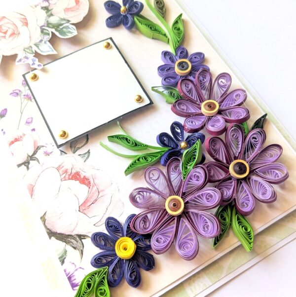 Purple Themed Quilled Flowers Greeting Card image