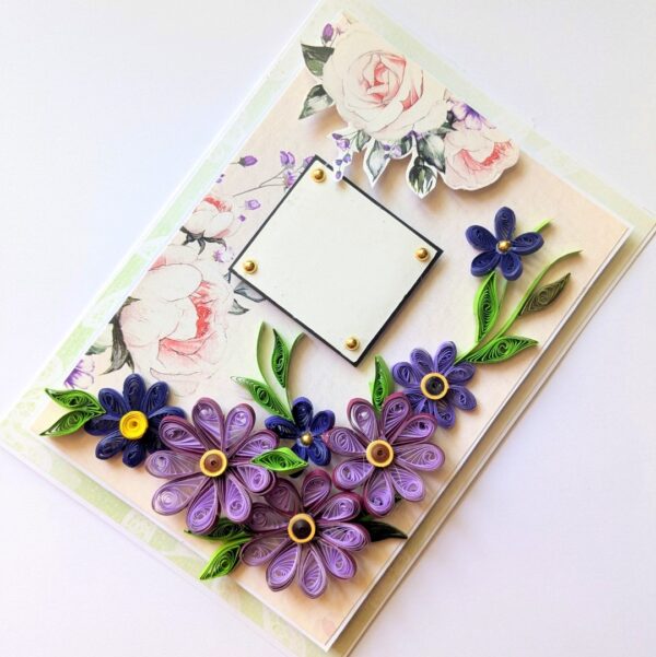 Purple Themed Quilled Flowers Greeting Card image