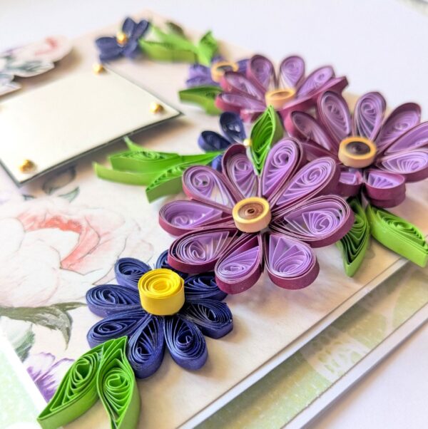 Purple Themed Quilled Flowers Greeting Card image