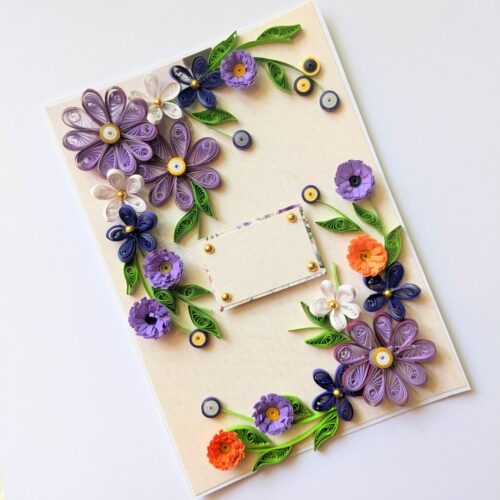 Purple Quilled Flowers Corner Greeting Card