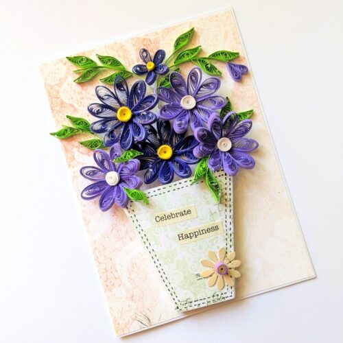 Purple Themed Quilled Flowers Greeting Card image