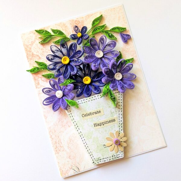 Purple Themed Quilled Flowers Greeting Card image