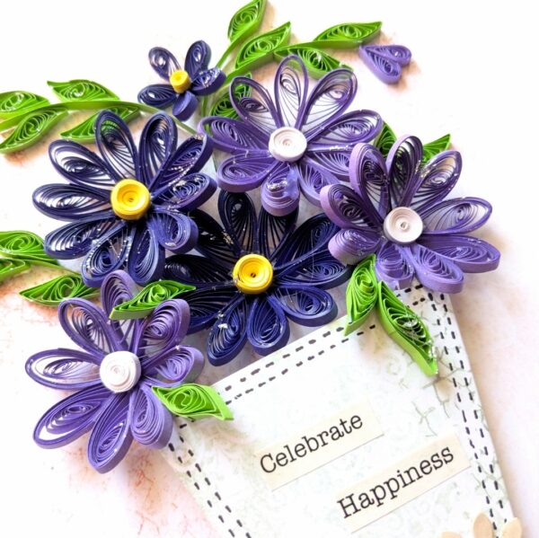 Purple Themed Quilled Flowers Greeting Card image
