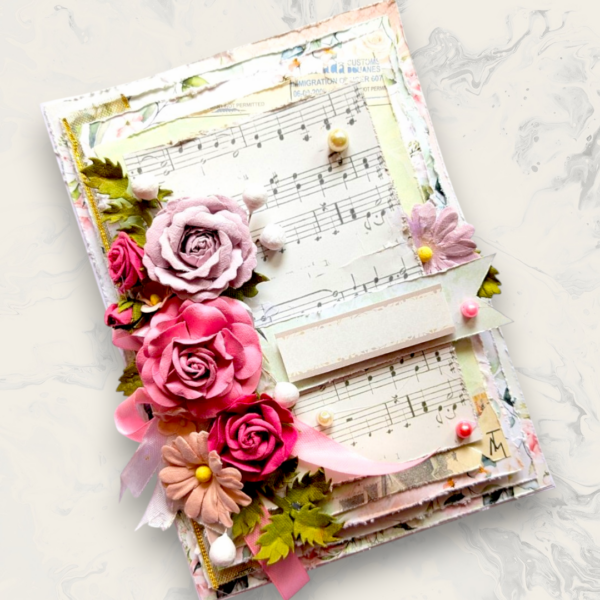 Floral Fusion pink handmade greeting card