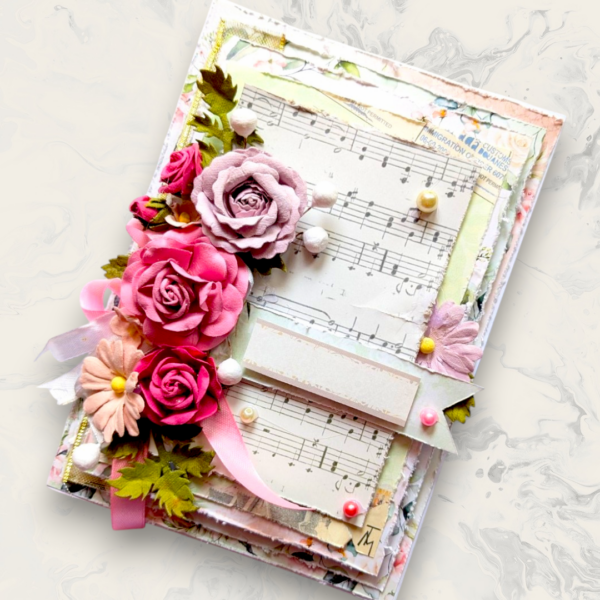 Floral Fusion pink handmade greeting card
