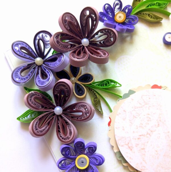 PXL_20250503_102610420 Purple Quilled Flowers Corner Greeting Card