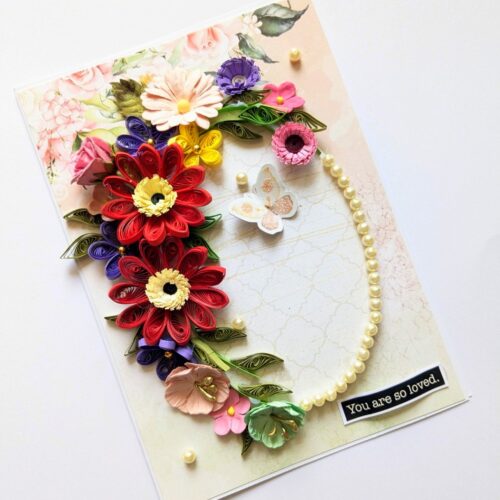 Red Quilled Flowers Corner Greeting Card