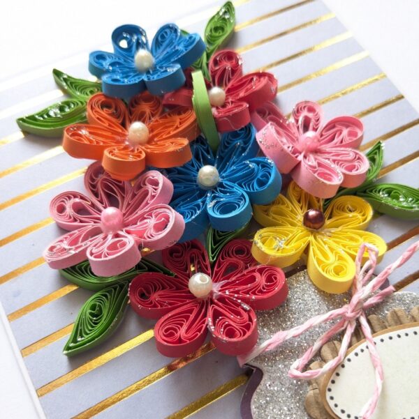 PXL_20250503_102919571 Multicolored Quilled Flowers In Vase Greeting Card