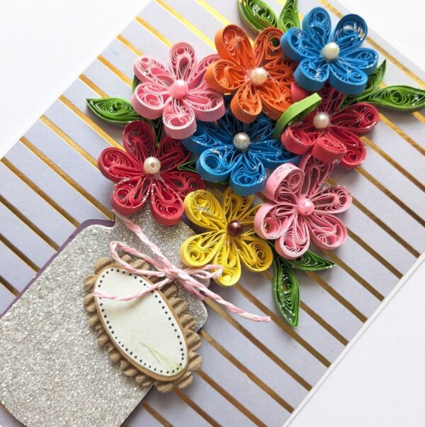 PXL_20250503_102929625 Multicolored Quilled Flowers In Vase Greeting Card