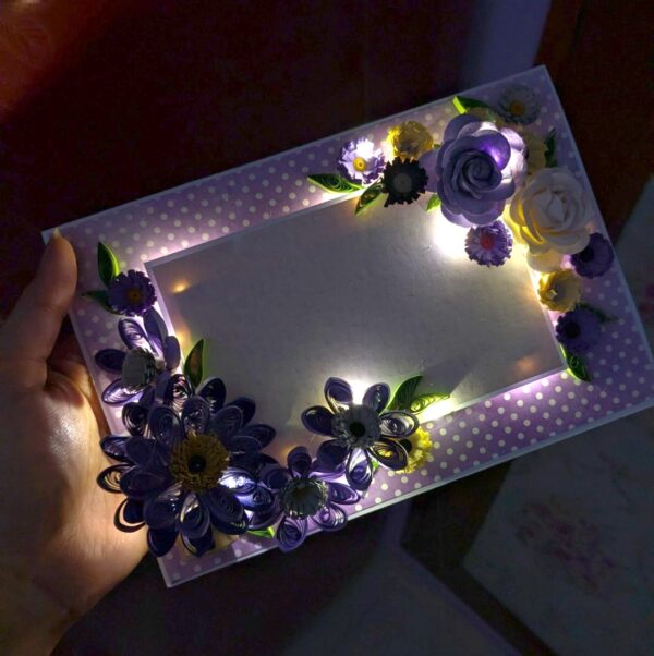 Purple Quilled Greeting card with Light and Box