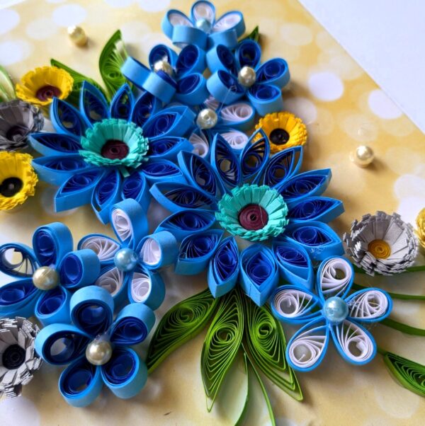 PXL_20250818_094549426 Blue Themed Quilled Flowers Greeting Card