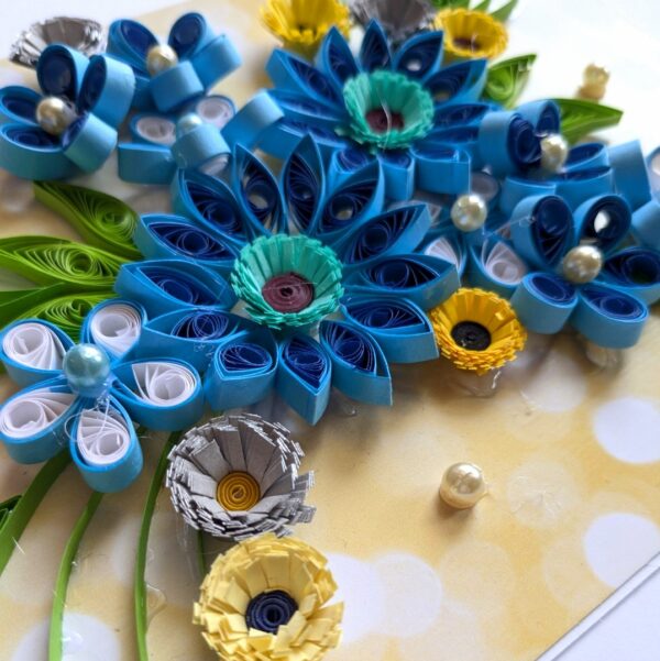 PXL_20250818_094600687 Blue Themed Quilled Flowers Greeting Card
