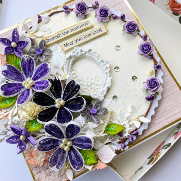 PXL_20250923_12390406BHJ Quilled Purple Flowers In Box Greeting Card