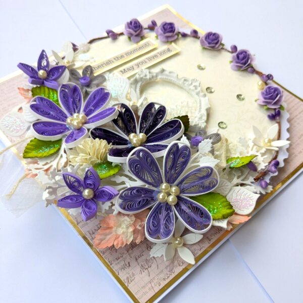 PXL_20250923_123933953 Quilled Purple Flowers In Box Greeting Card