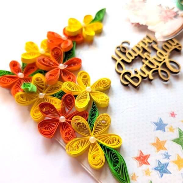 Yellow Orange Quilled Birthday Greeting Card image Yellow Orange Quilled Birthday Greeting Card image