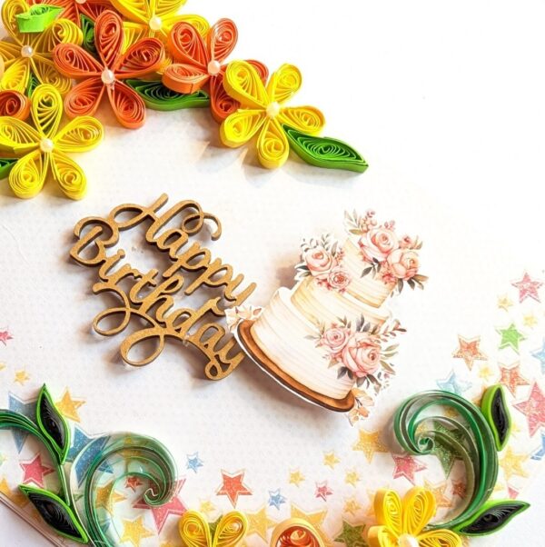 Yellow Orange Quilled Birthday Greeting Card image Yellow Orange Quilled Birthday Greeting Card image