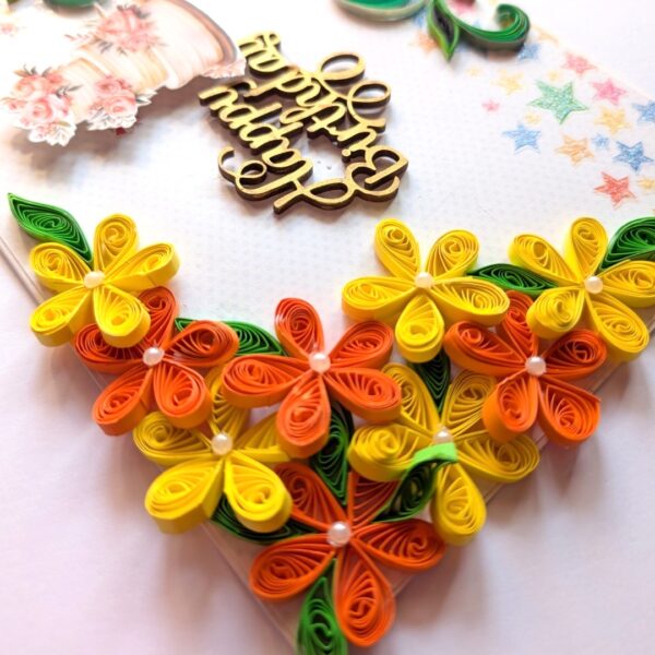 Yellow Orange Quilled Birthday Greeting Card image Yellow Orange Quilled Birthday Greeting Card image